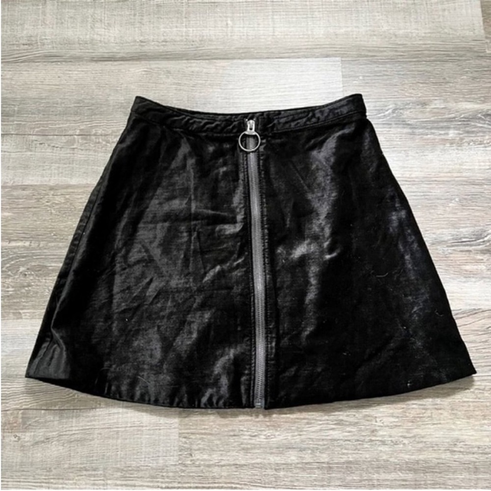 Free People Velvet Full Zipper Front Mini Skirt in Black